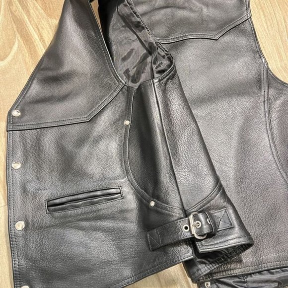 Men's Milwaukee Leather By Shaf, Black, Leather Snap Front Vest Size: Large - Picture 6 of 11